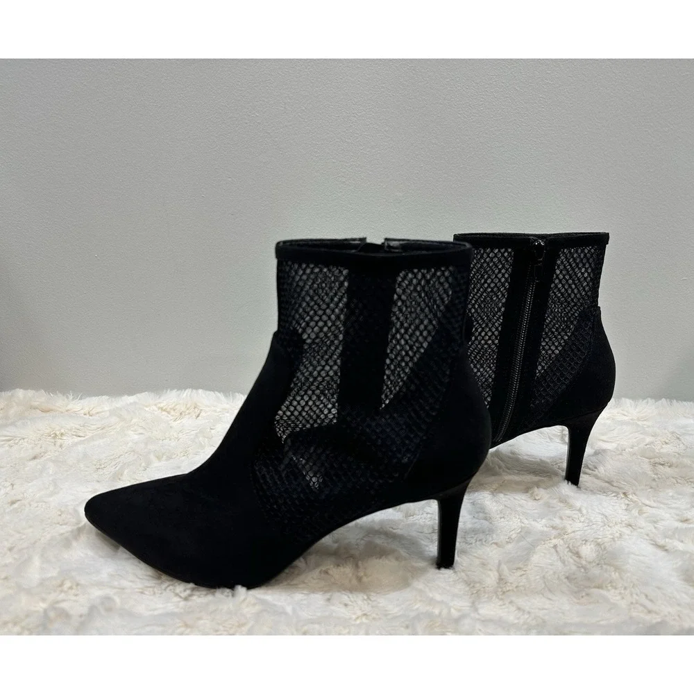 ALFANI Womens Black Mesh Jamari Pointed Toe Stiletto Zip-Up Dress Boots Size 8‎
